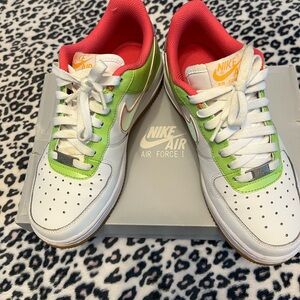 Nike Air Force 1 White and Lime Green with Red Accents